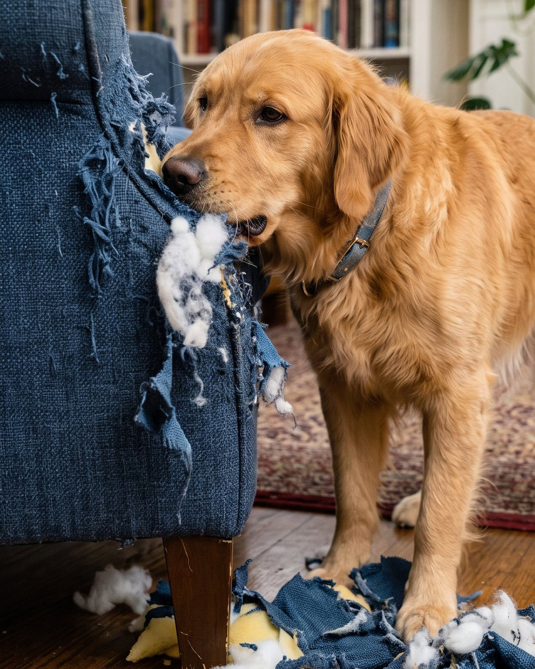 Antes: perro mordiendo el sillón