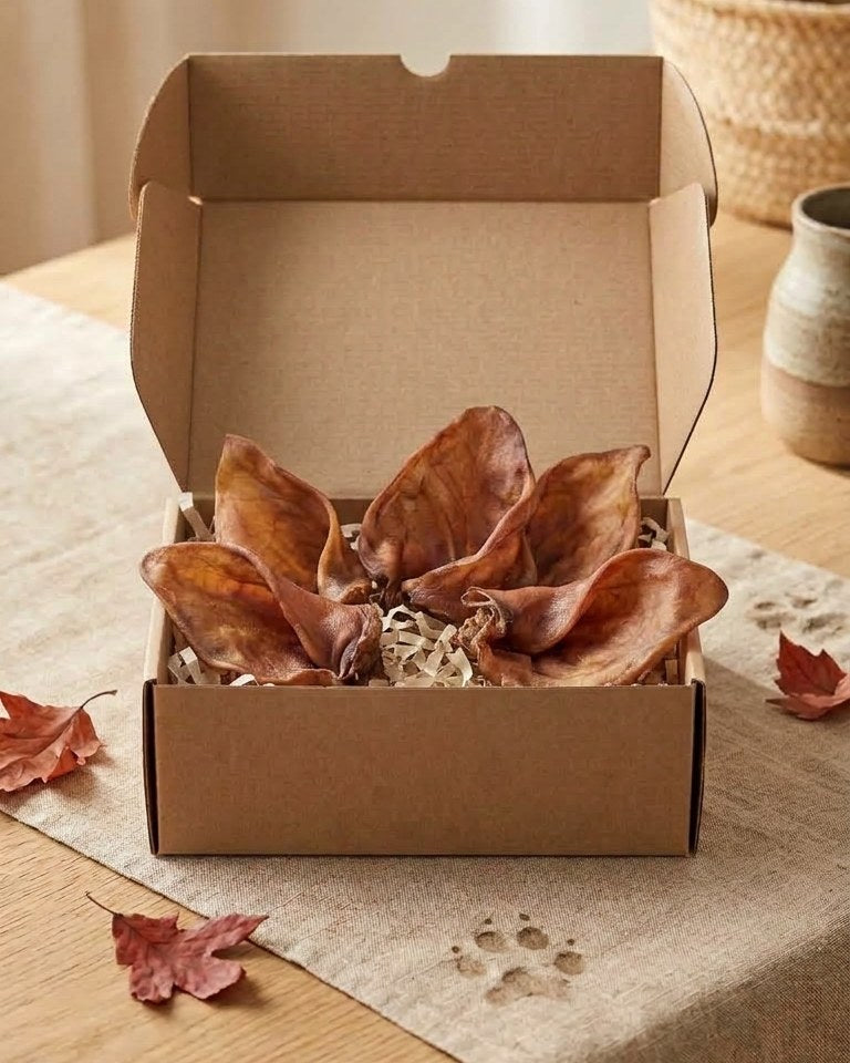 Moraki Box abierta con orejas de cerdo deshidratadas